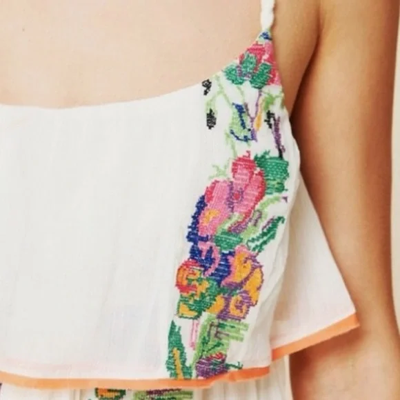 Free People Embroidered Mini Slip Dress Gauze White Crochet Beach Party XS Boho - Picture 13 of 14